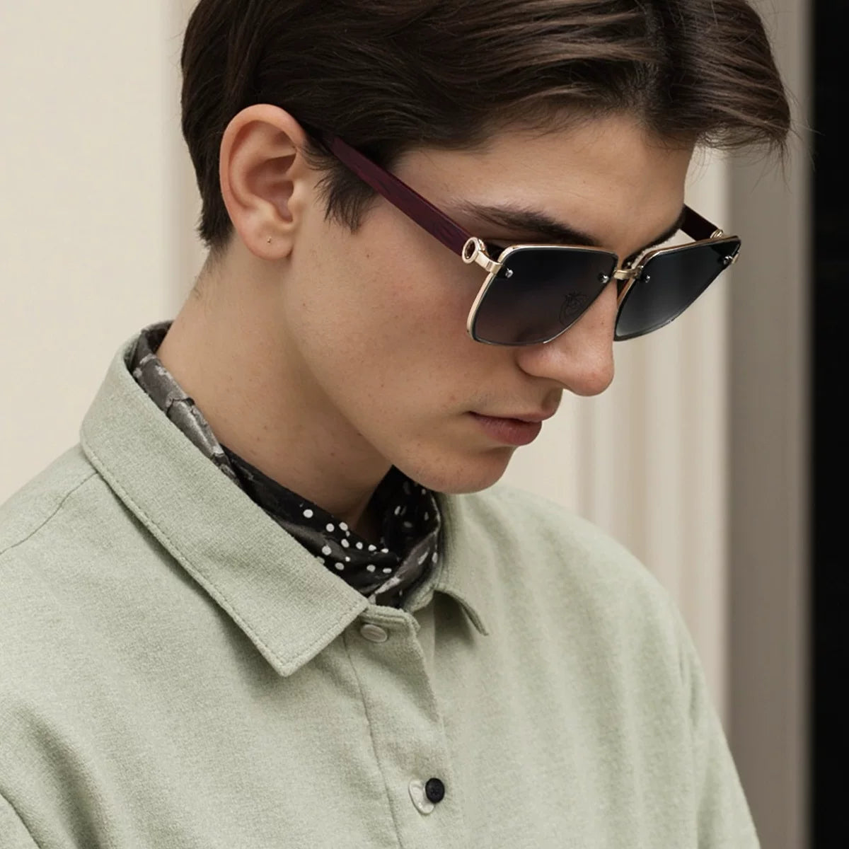 Retrocasual frameless men's glasses imitation wood grain temples sunglasses men's driver driving sunglasses