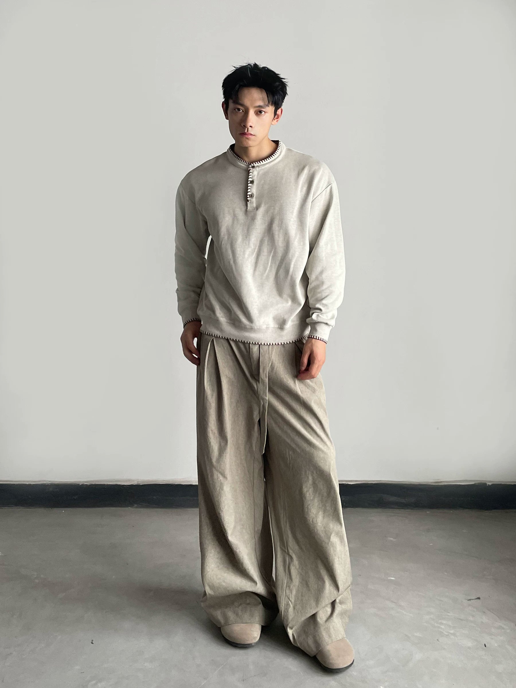 Old money style retro pleated casual pants for men and women loose wide leg earth color easiest for matchstraight-legpants sinclub7136