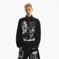 American punk style printing button stand collar long sleeves t-shirt men's spring handsome trendy brand loosetops  sinclub9654