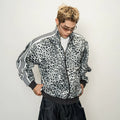 Personalized leopard print stand collar sweatshirtoutwearspringretro street patchwork webbing casualtops