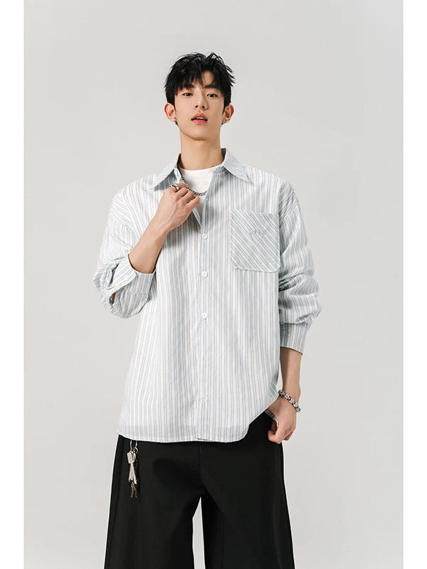 American black and white striped embroidered shirt for men  SIN0899