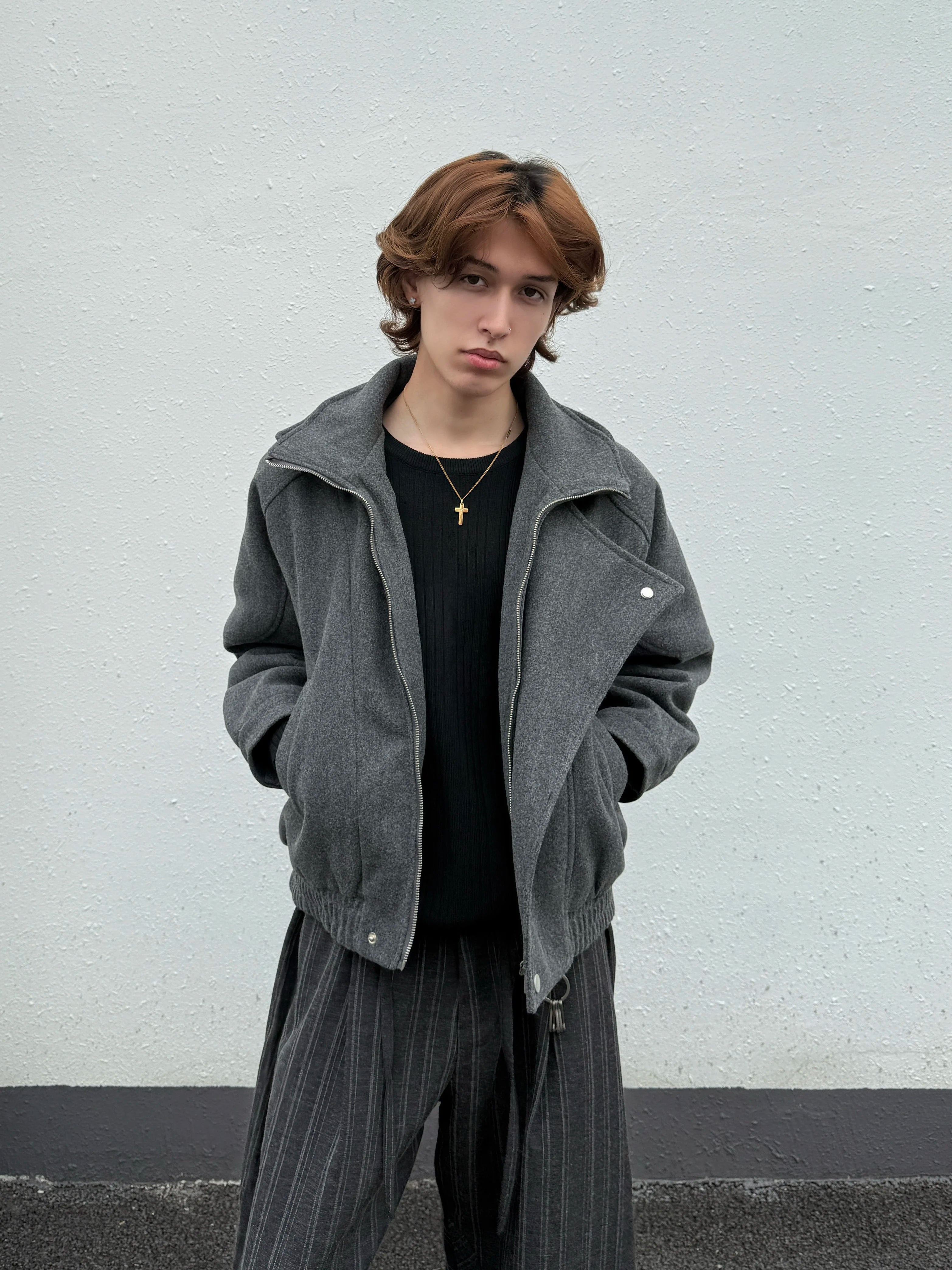 "old money" cropped wool coat - clean fit harrington flight jacket padded jacket  SIN0878
