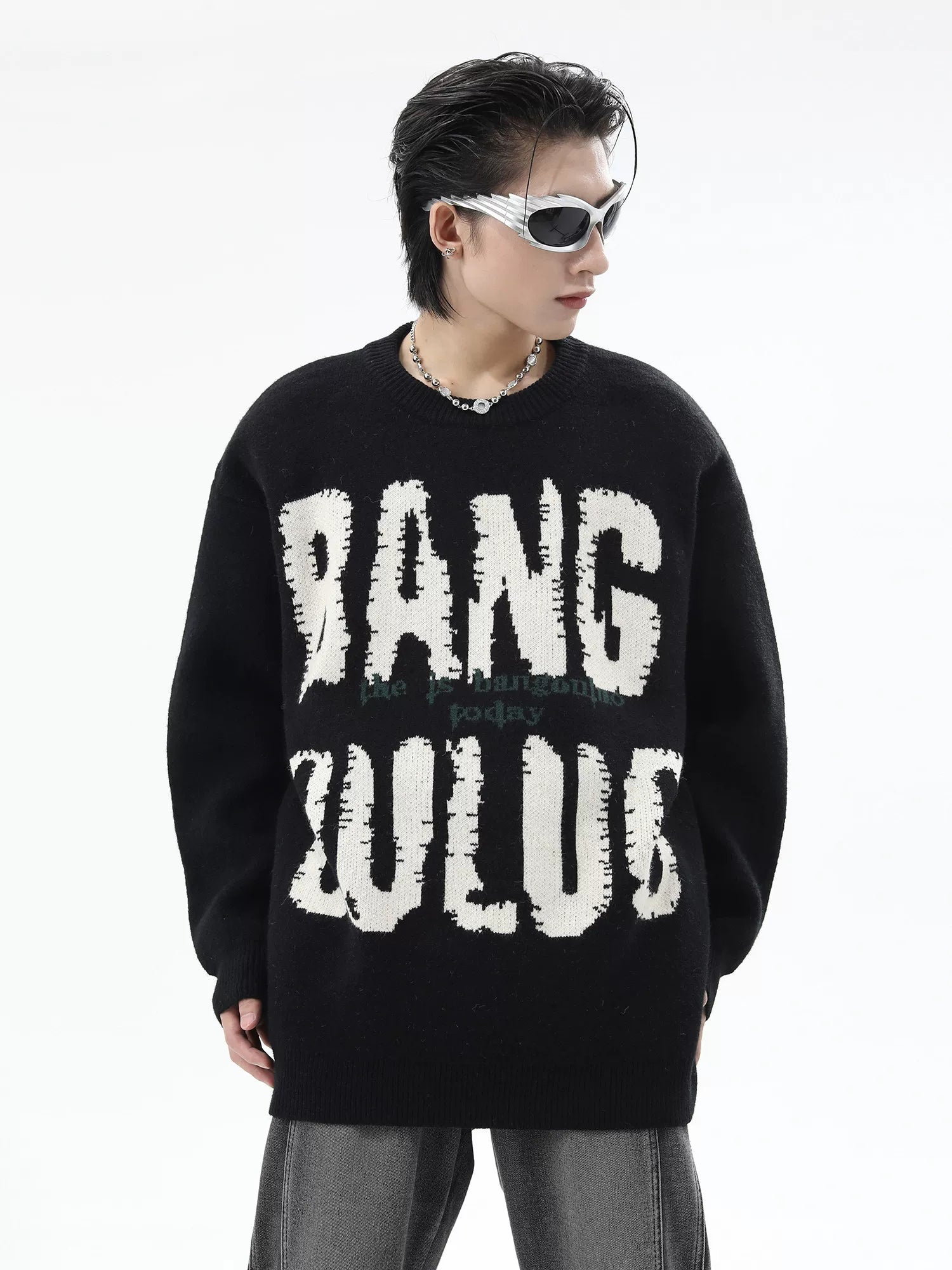 Hip-hop letter jacquard thickened pullover sweater jacket SIN0851