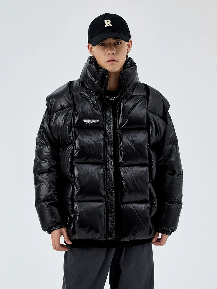 American woven down jacket men's trendy brand white duck down winter couple jacket stand-up collar bread jacket