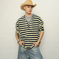Importcontrast colorstripesfake two-piece strappy long sleevest-shirtretroloose drop shoulder v neck blouse for men sinclub6097