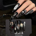 3D Sculpted Snake Motif Cat-Eye Press-On Nails Edgy Handcrafted Gothic