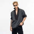 Striped Deep V Collar Shirt-sinclub72