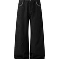 Vintage raw denim jeans for men - spring wide leg straight fit, korean-inspired design with embroidered details