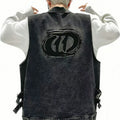 Spring new arrivalembroider raw edge workwear denim vest men's plus size plus size trendy fat loose outwear vest handsome waistcoat
