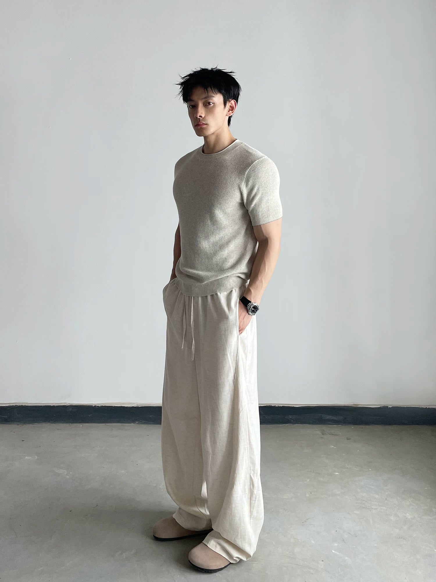 Old money style retro linen casual pants Men sinclub8896