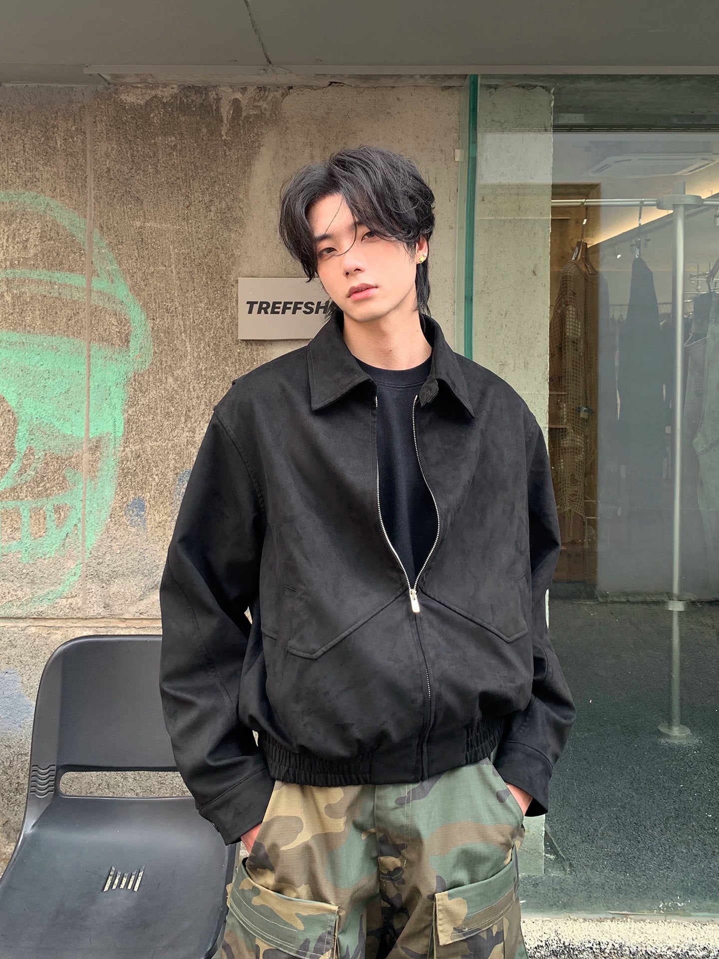 American suede outwear men's autumn and spring trendy retro old money style classy sense harrington jacket  SIN073