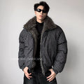 Light luxury warm big fur collar cleanfit seat mountain carving jacket men's padded cotton thickened short cotton clothes tide