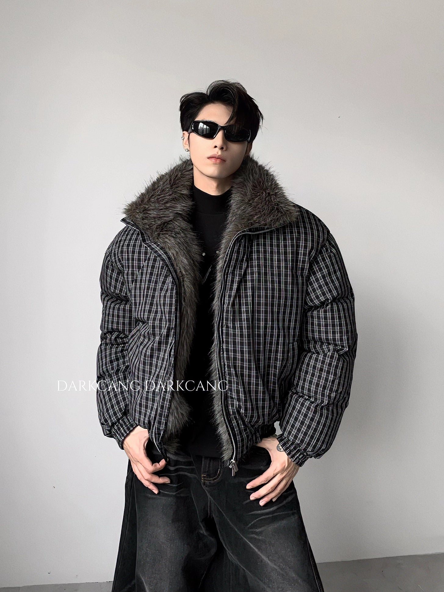 Light luxury warm big fur collar cleanfit seat mountain carving jacket men's padded cotton thickened short cotton clothes tide
