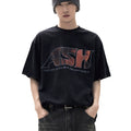 Brushed washed vintage american retro letter short sleeve men's high street original printing half sleeve t-shirt  SIN082