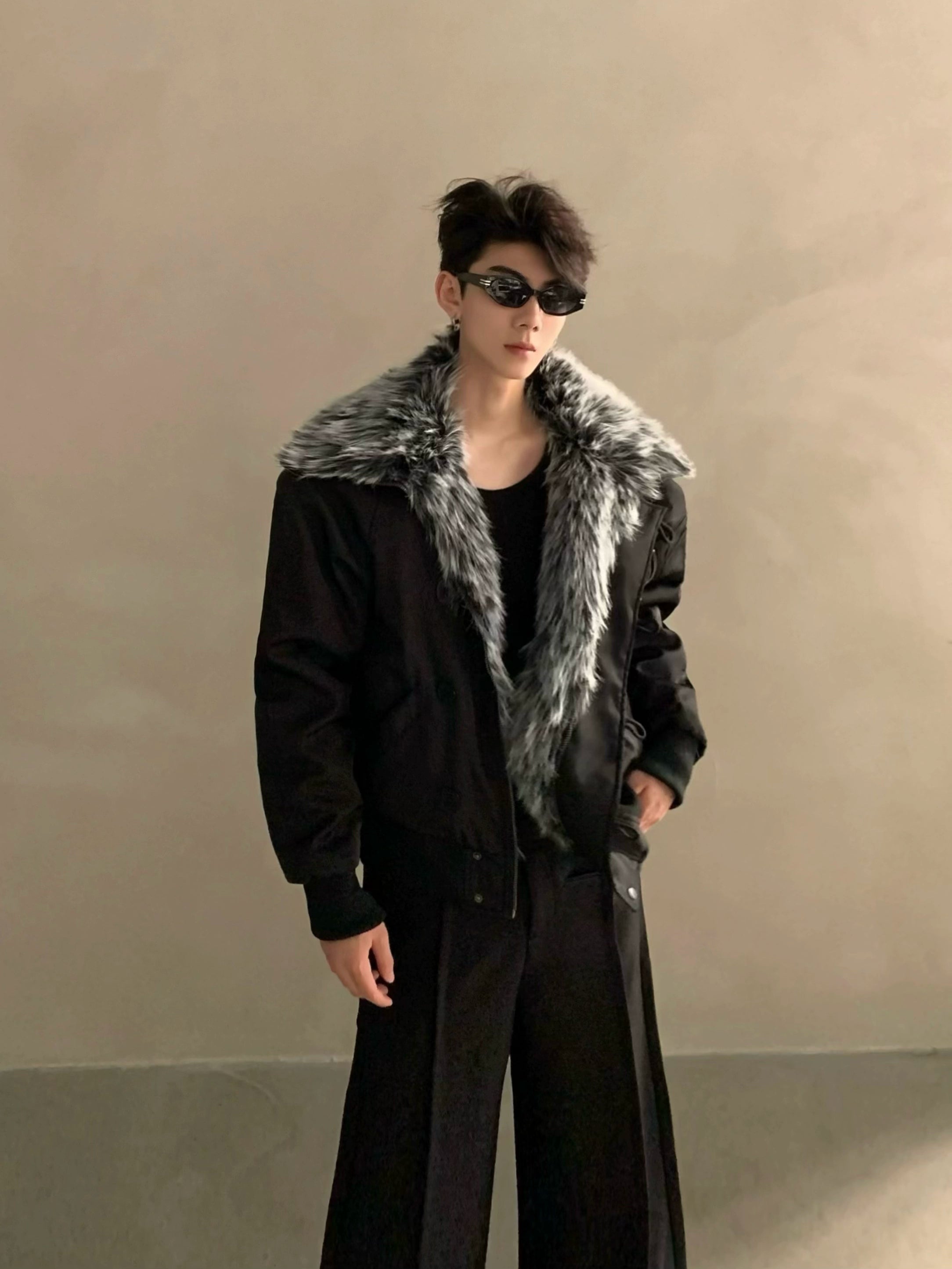 Winter fur collar mountain carving cotton clothes men's thickened warm cotton-padded jacket loose high-end jacket