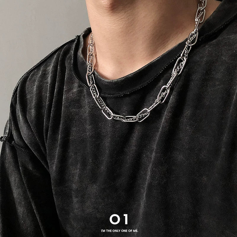 Casual thick chain wrap necklace new arrival trendy men's layered accessories clavicle chain niche jewelry hip hop titanium steel short style    SIN078