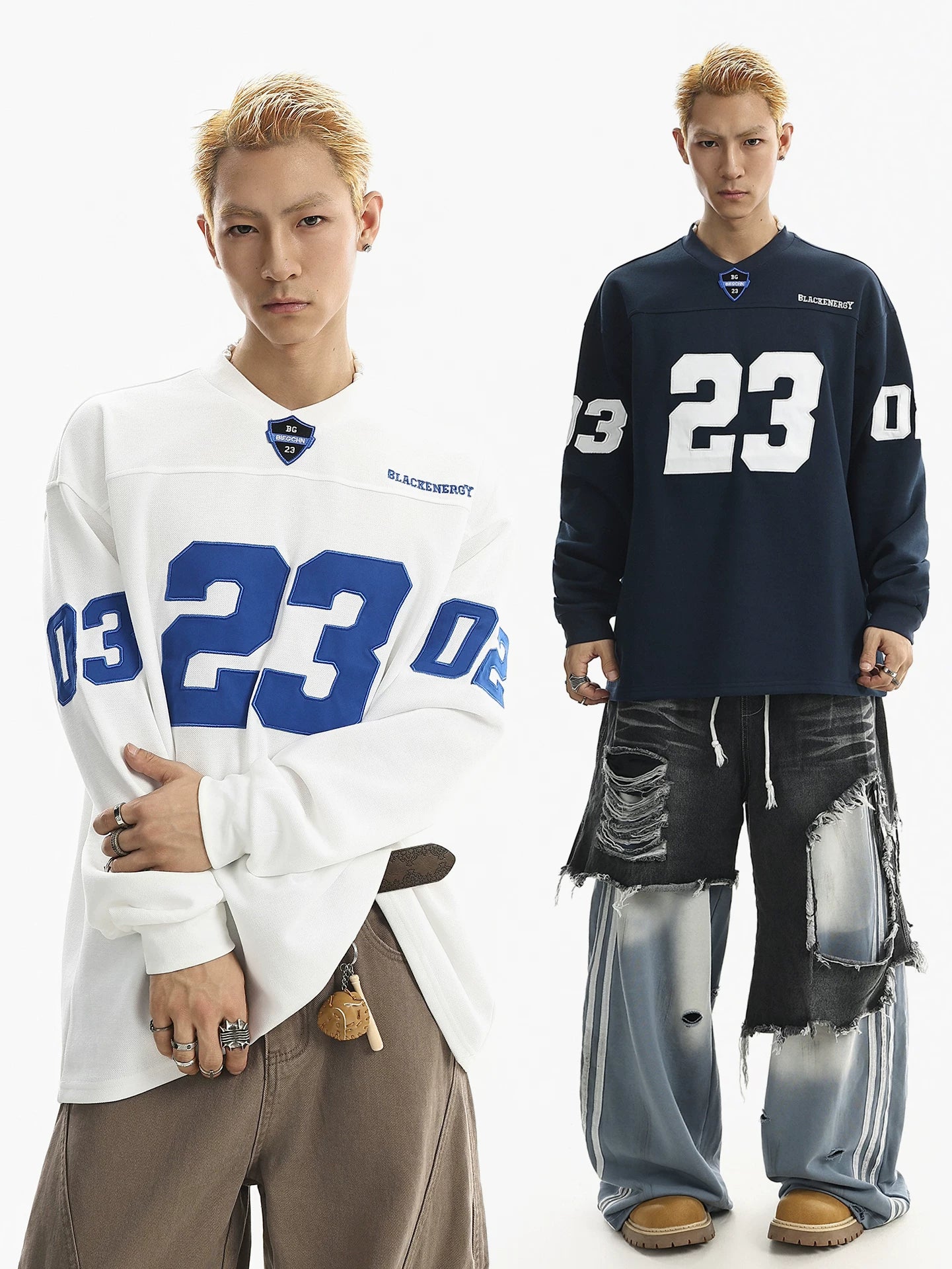 American streetwear digital embroidery v-neck long sleeve t-shirt - men's spring cool & edgy high street sporty oversized top sinclub9615