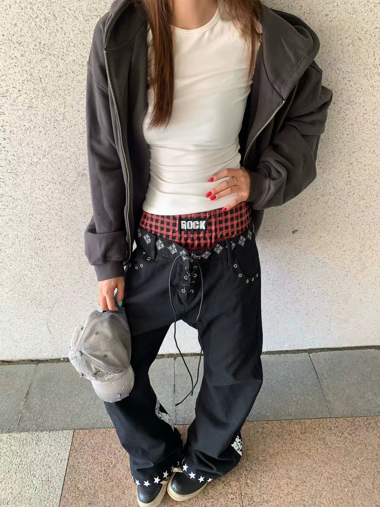 Spring & fallnew arrivaloriginal niche style double waist drawstringcontrast color scimitar jeans stacked sense of designpants for men and women  sinclub6775