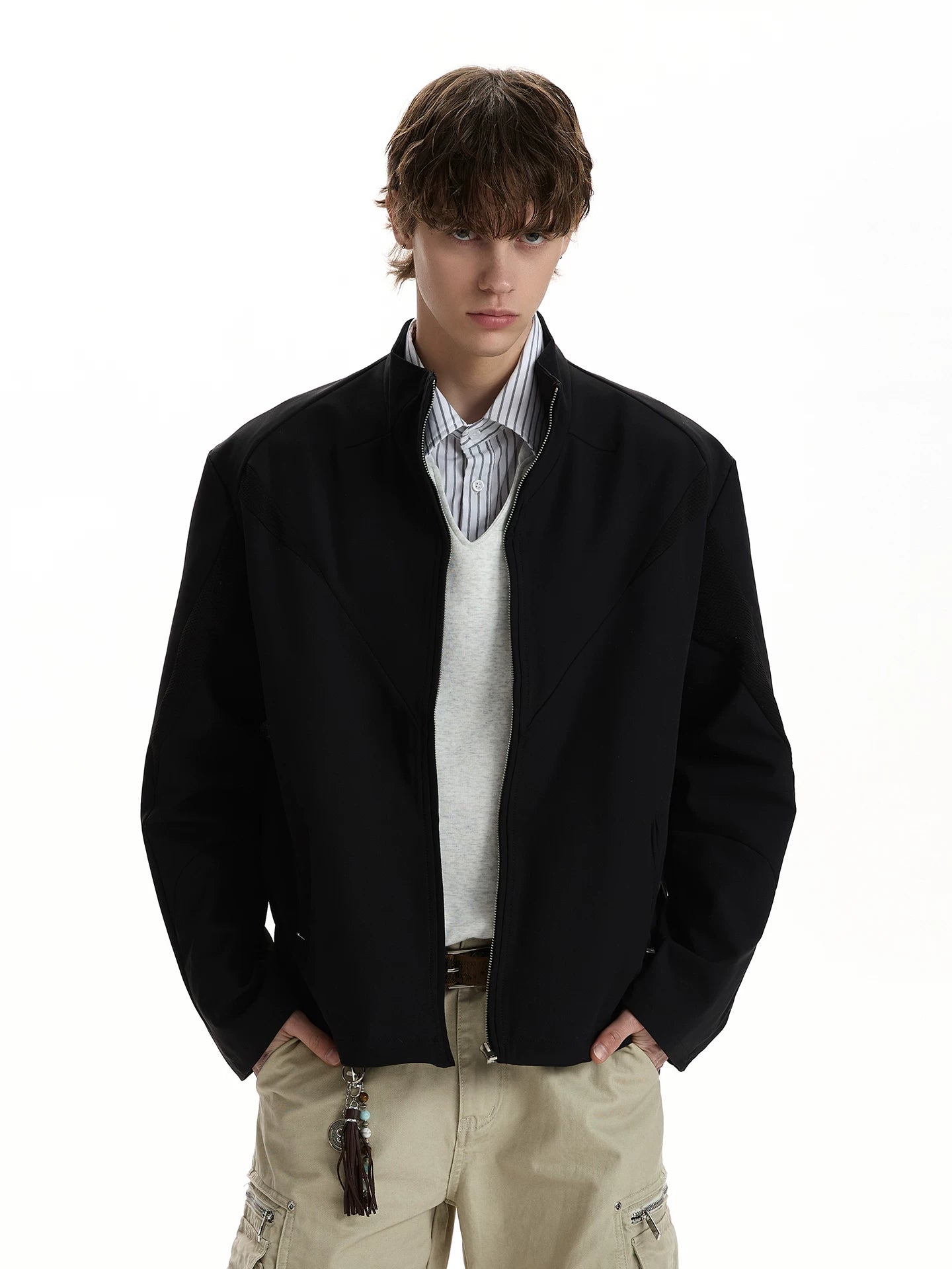 Stand-up collar front shoulder jacket commuter loose jacket WY047