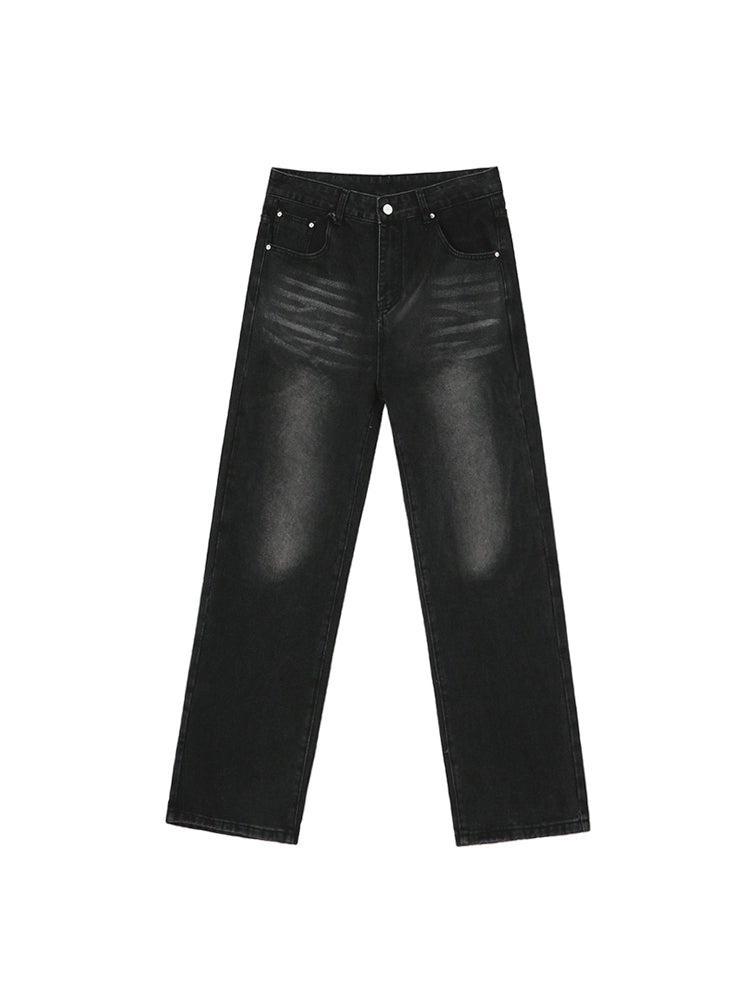 Retro washed drape thickened jeans men's autumn and winter new Korean loose wide-leg straight pants