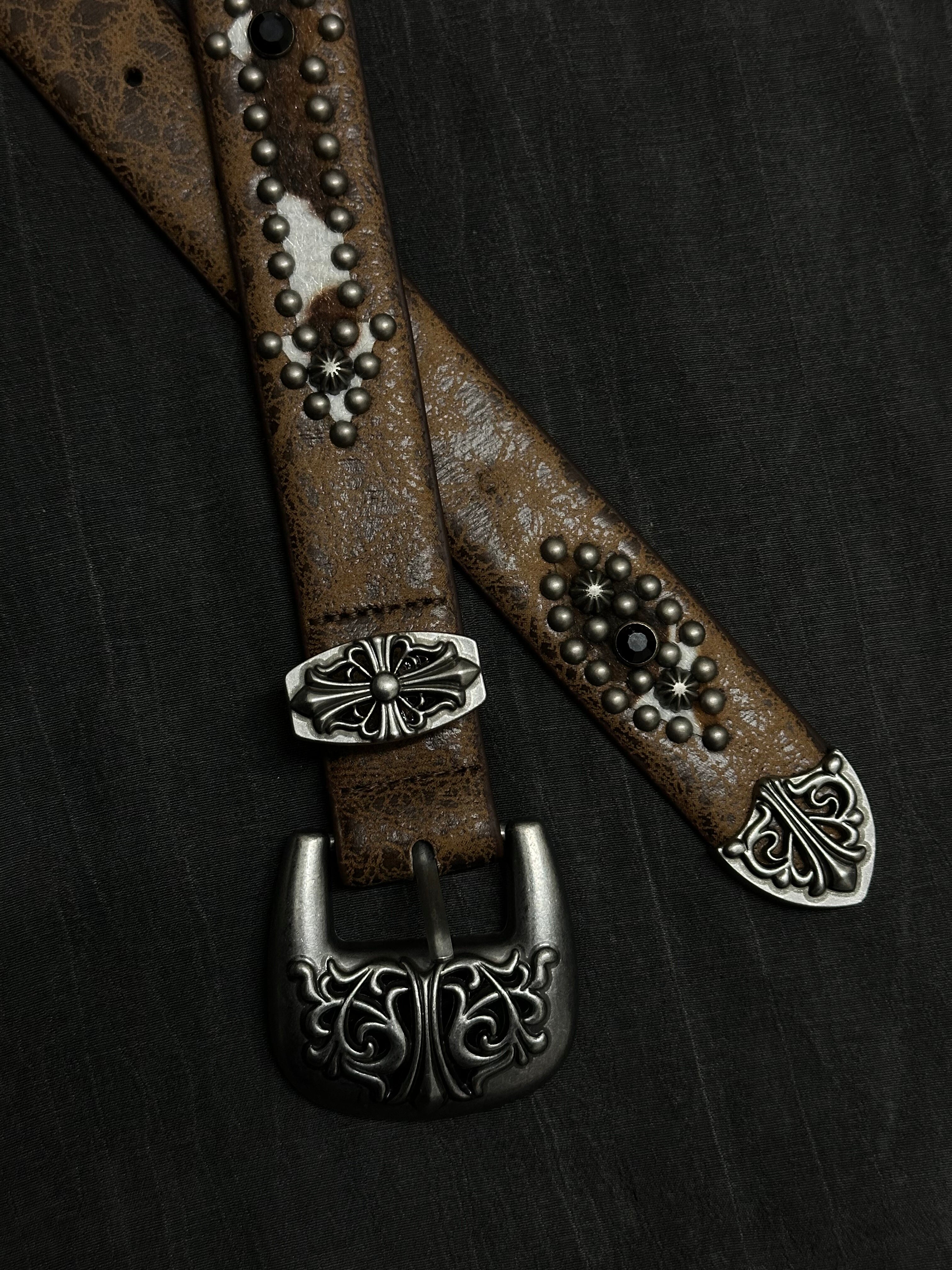 American retro brown maillard rivet belt western cowboy distressed metal pin buckle horsehair belt for men