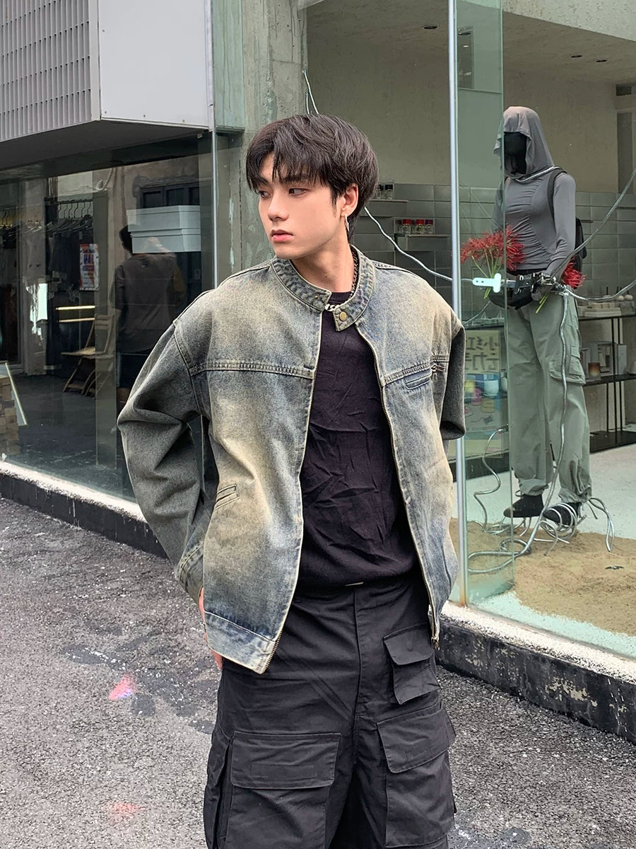 American retro washed distressed denim outwear men's spring & fallloosetrendyniche styleclassy jacket  SIN069