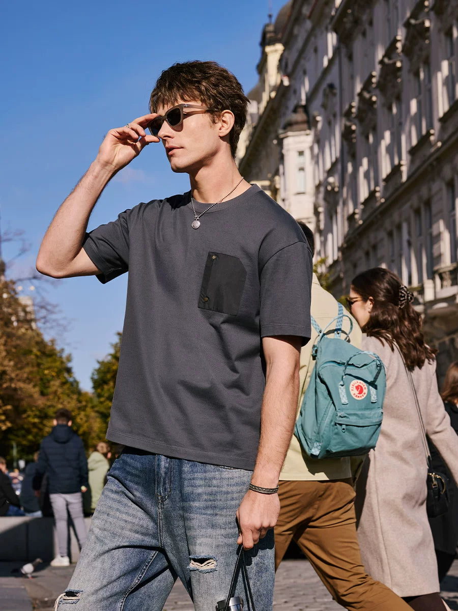 Functional wind short-sleeved t-shirt men's top half-sleeved crew neck gray WY031