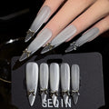 Silver Moon Arbiter Pointed Stiletto Cat-Eye Nails Matte & Glossy Contrast Luxury Handcrafted Press-Ons