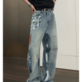 [CUIBUJU] street graffiti contrast color straight jeans st1759