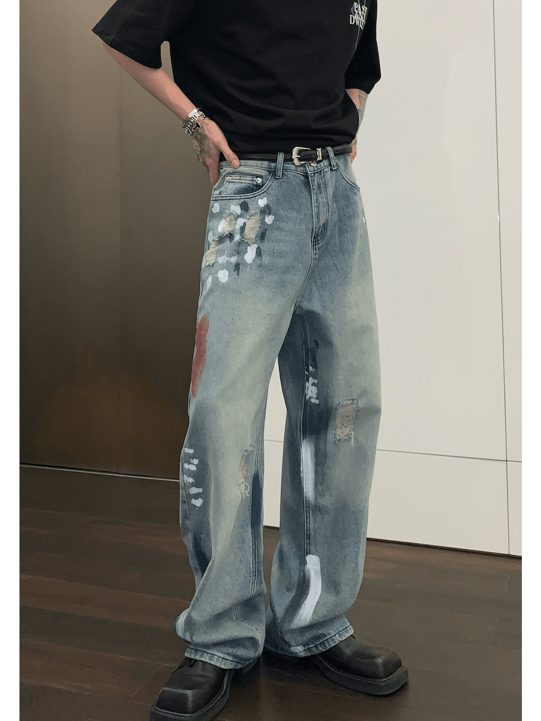 [CUIBUJU] street graffiti contrast color straight jeans st1759