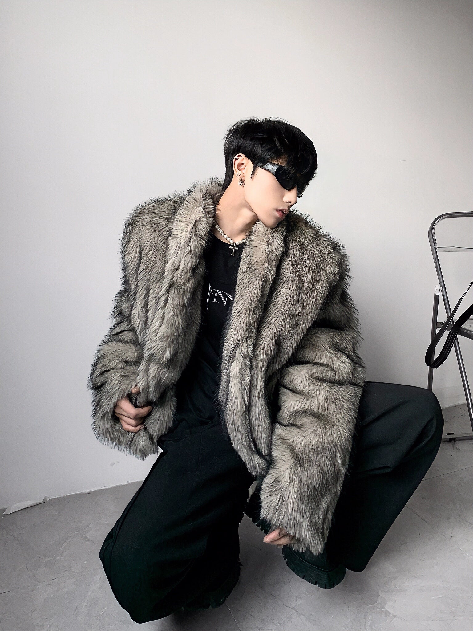Light luxury high-end gray mink fur coat men's winter imitation fur cleanfit mink coat