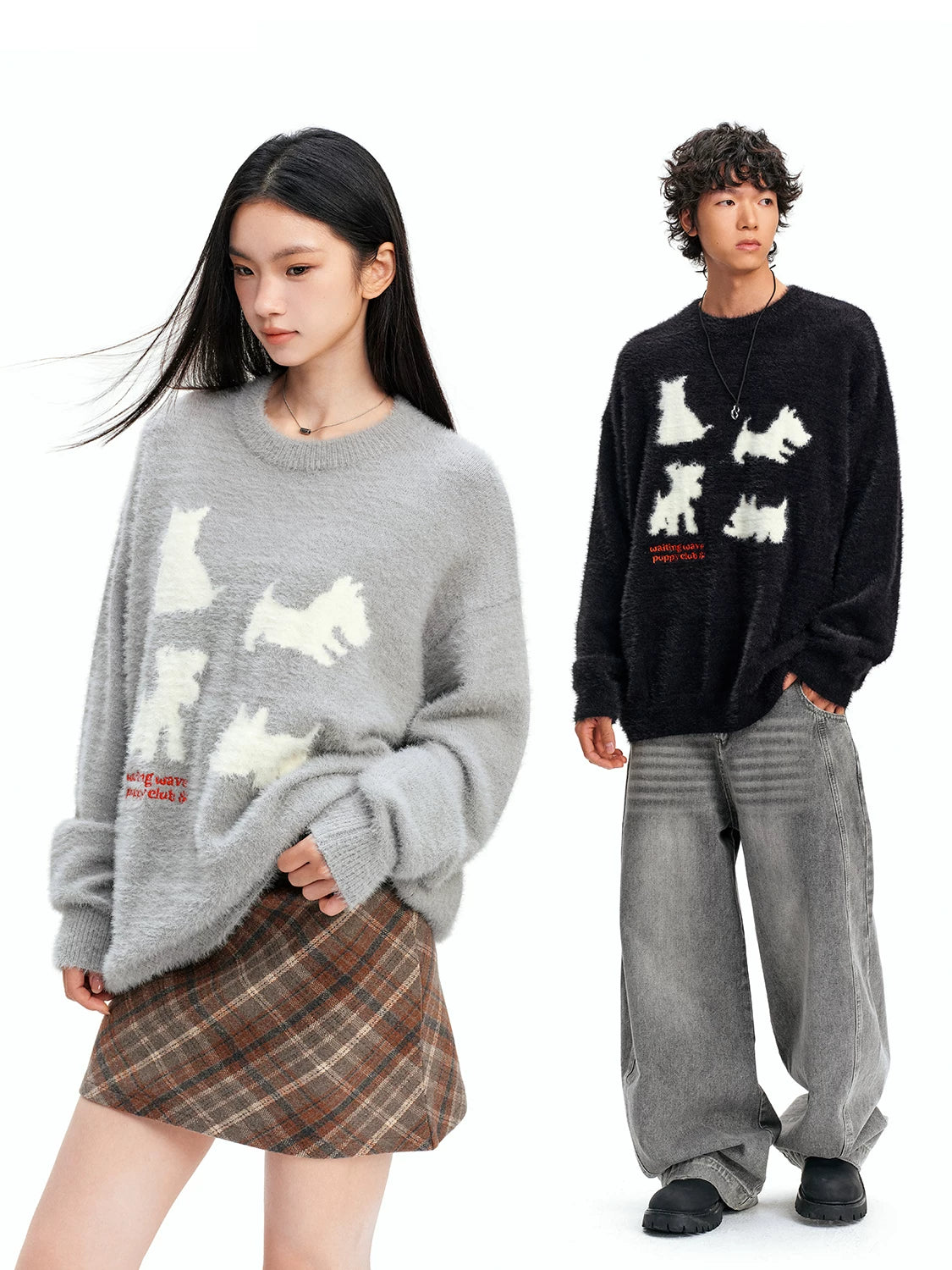 Puppy silhouette sweater couple knitwear  SIN0842