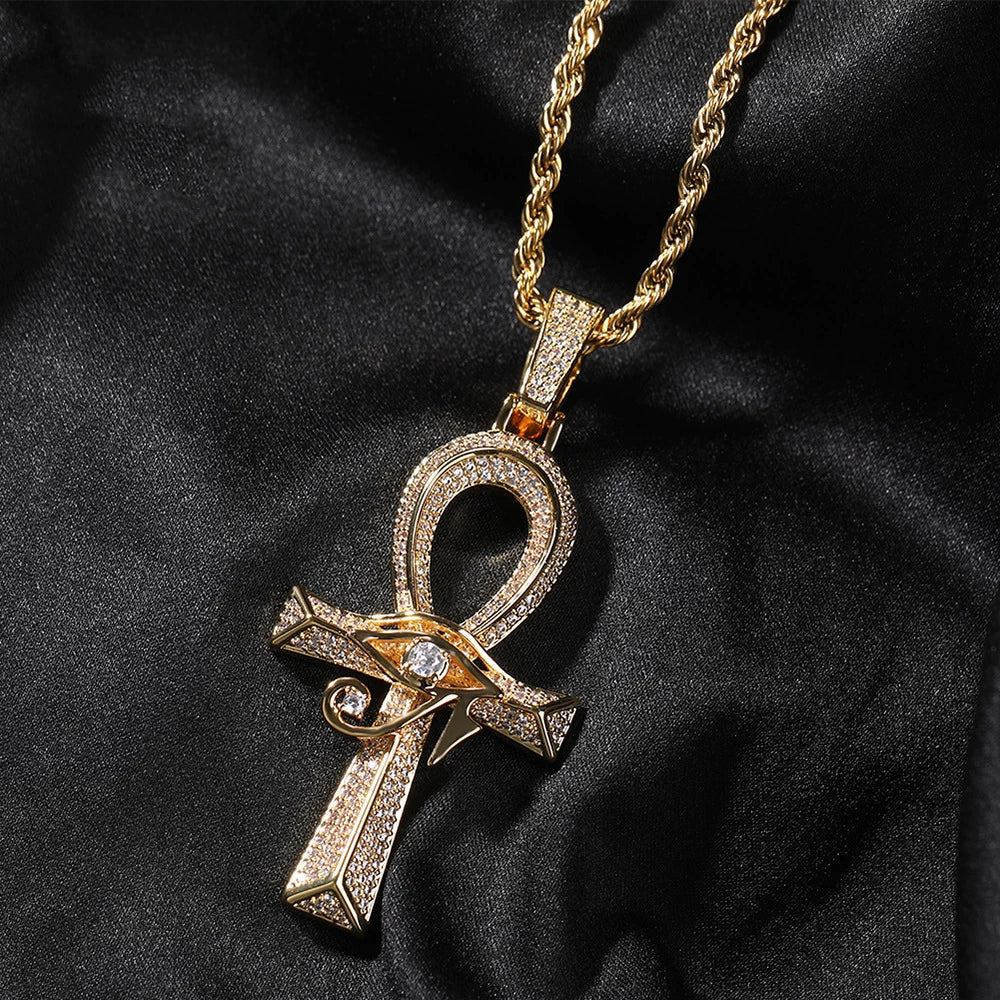 American hip-hop full diamond eye of horus ankh cross pendant SIN028