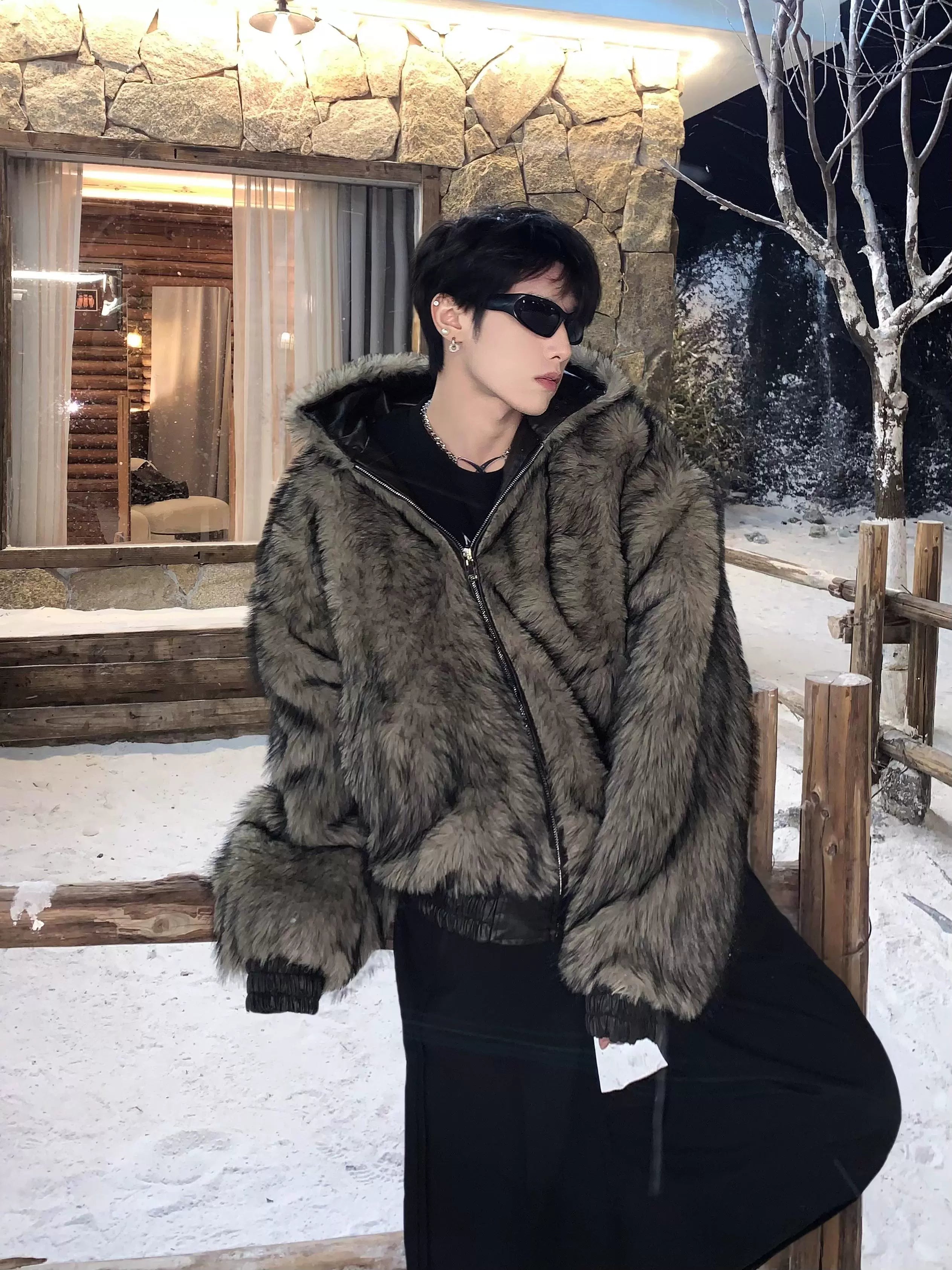 Niche design double-sided wear cleanfit seat mountain carving coat men's winter fur mink coat