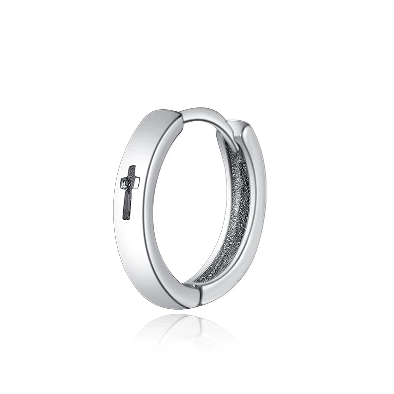 925 sterling silver earrings - hollow cross hoop earrings - trendy, minimalist design for men sinclub8878