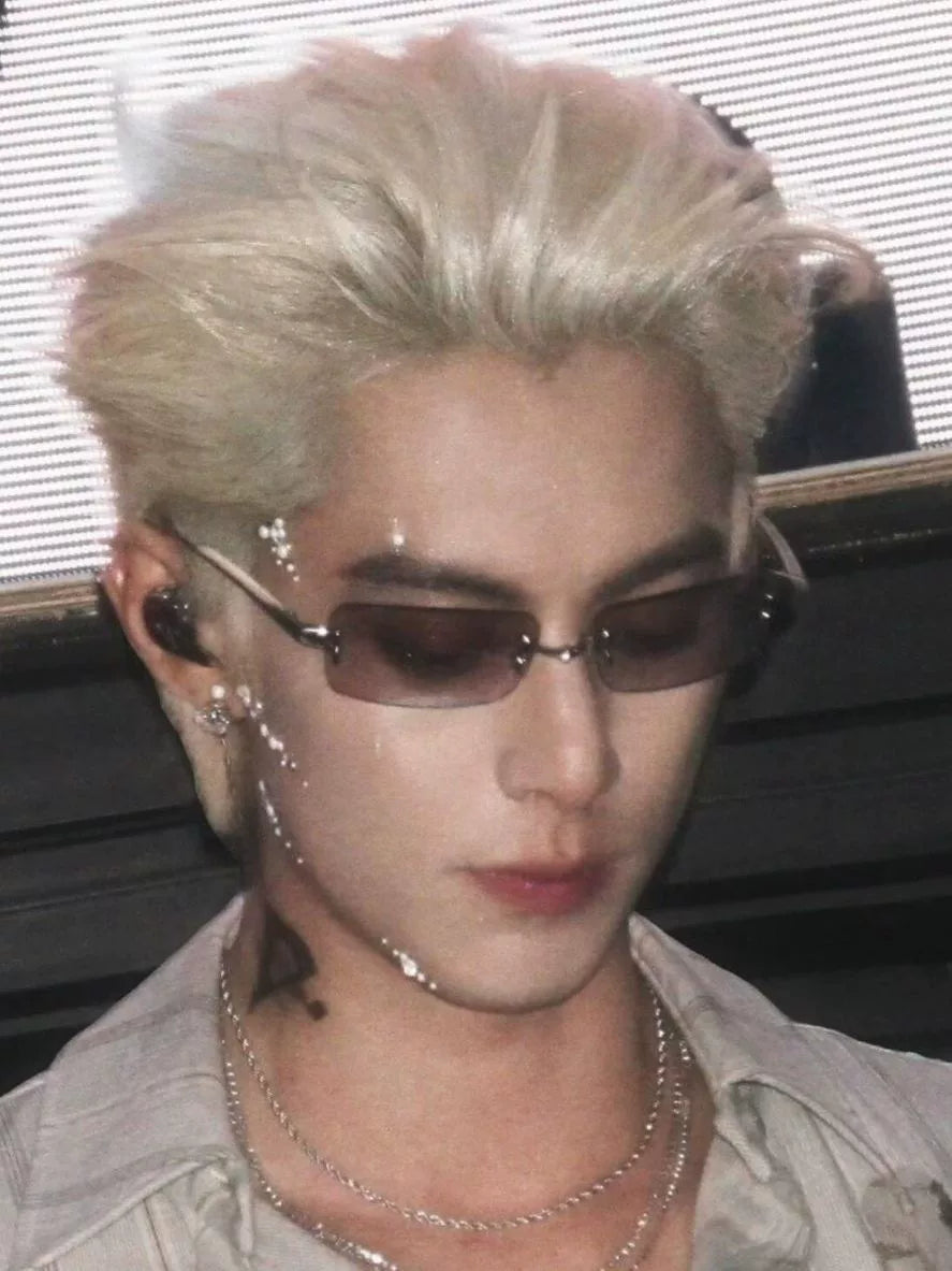 Metal frameless gradient mercury gray sunglasses - old money style