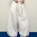 Three-dimensional pleated white wide-leg casual pants summerplaidlooseeasiest for matchdrapedpants for men sinclub5069