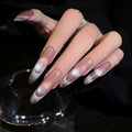 Sand-Pink Glass Bead Cat-Eye Shimmering Reverse French Ombre 100% Handcrafted Press-On Nails