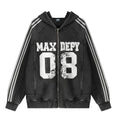American high street digital printing stripes hooded sweatshirt men's spring tide brand washed loose zipper outwear sinclub6546