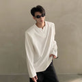 Autumn high-end sense niche design sense V-neck shoulder pads long-sleeved T-shirt men's versatile loose tide