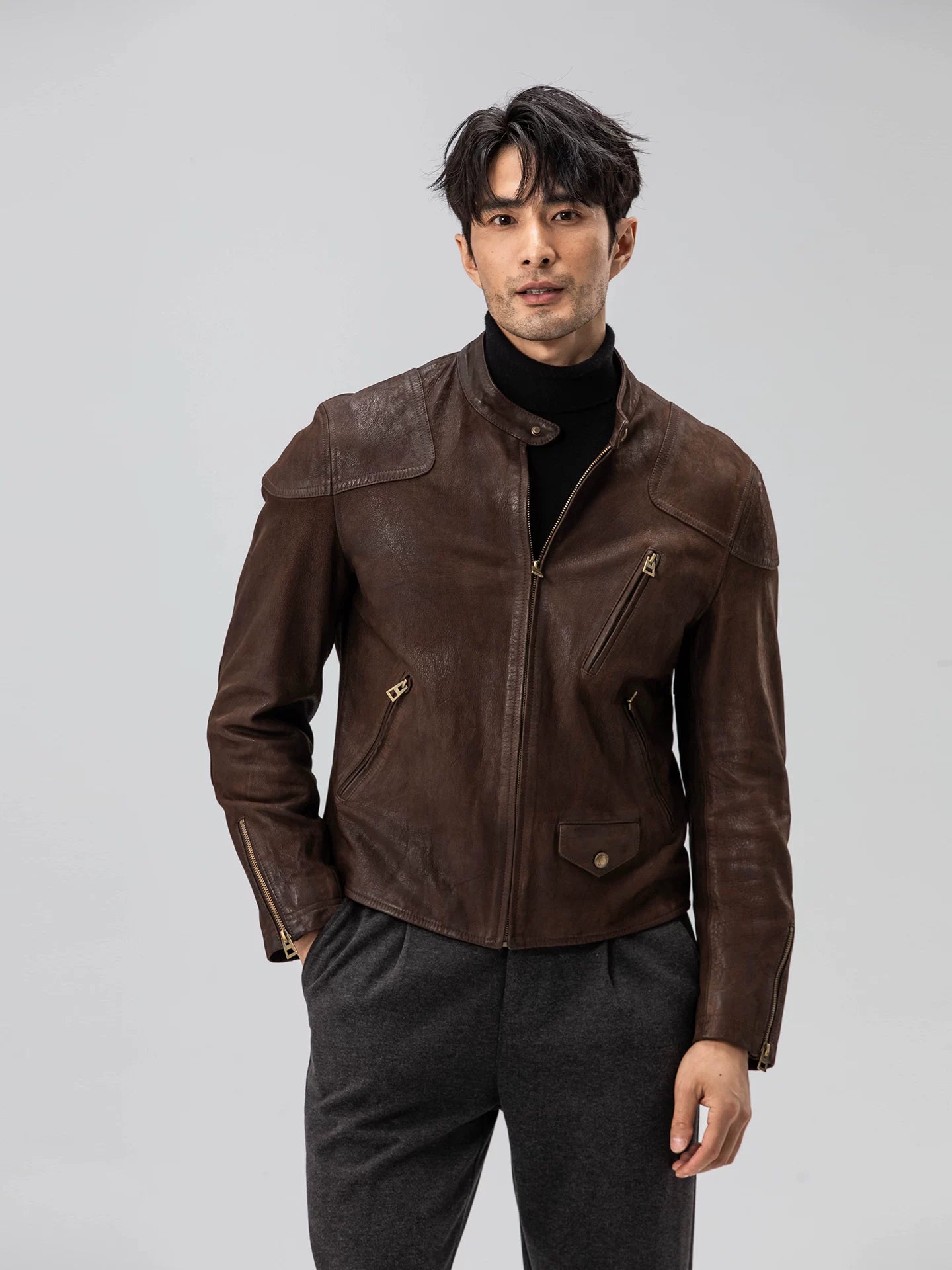 Venom rrl short goatskin heavy washed distressed retro motorcycle leather jacket leather jacket sinclub6501