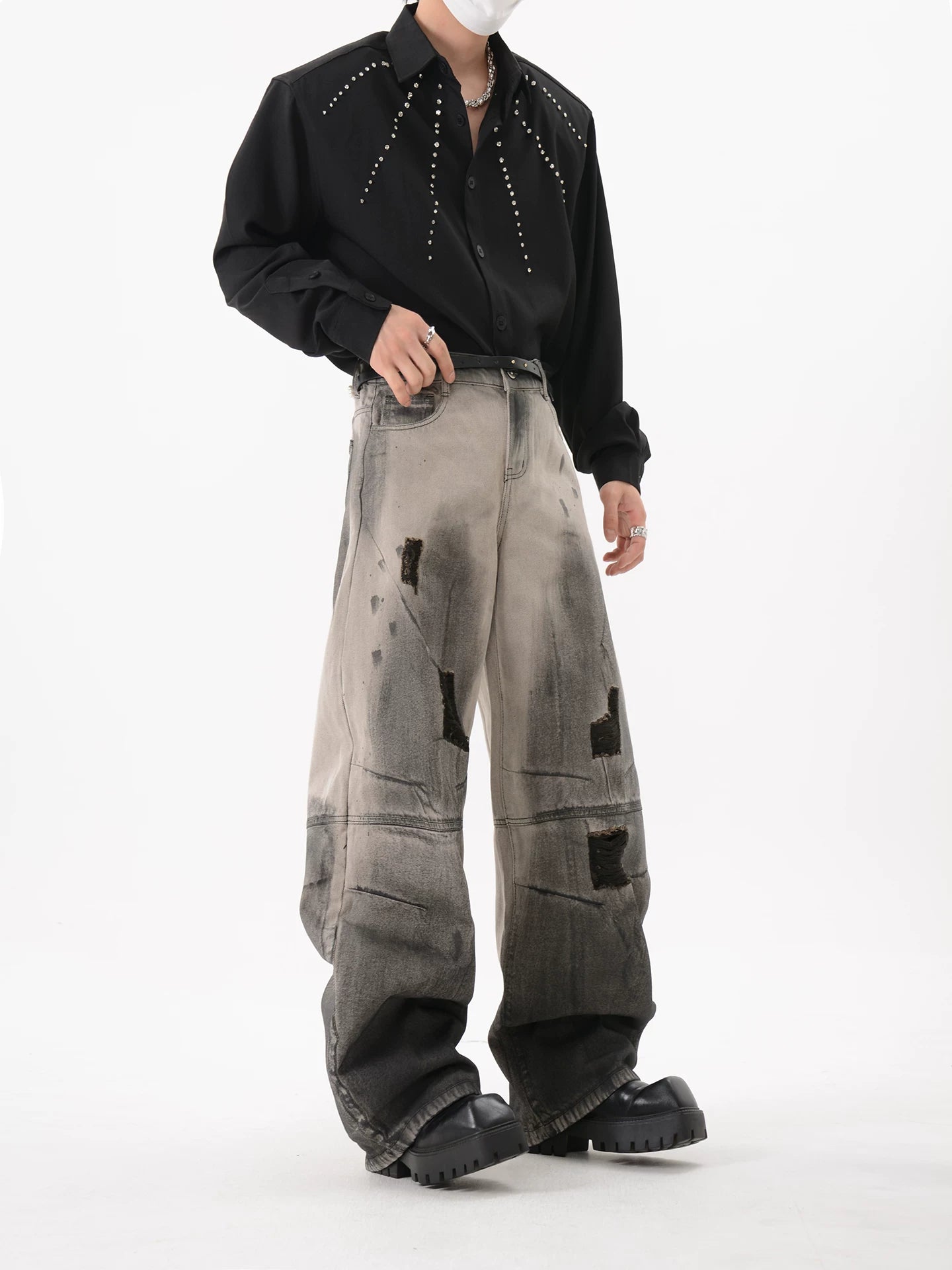 Frame stitching ripped jeans SIN0815