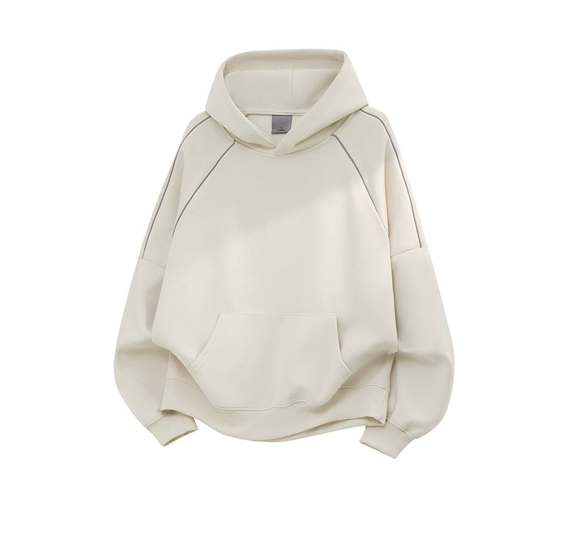 American trendy brand reflective strip splicing heavy hooded sweater men's autumn couple loose pullover hoodie