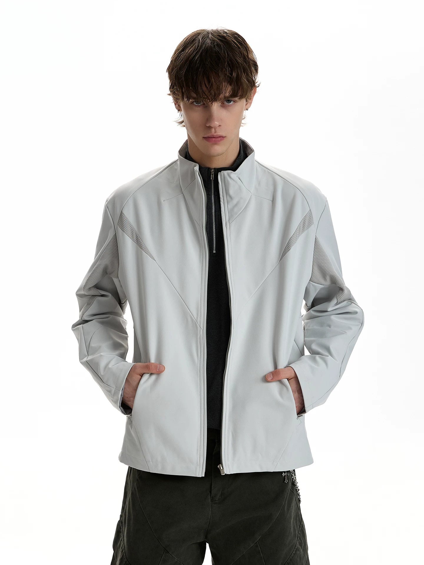 Stand-up collar front shoulder jacket commuter loose jacket WY047