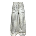Dirty dyed old white jeans naturally dirty dyed, pleated cat whiskers, straight wide-leg pants