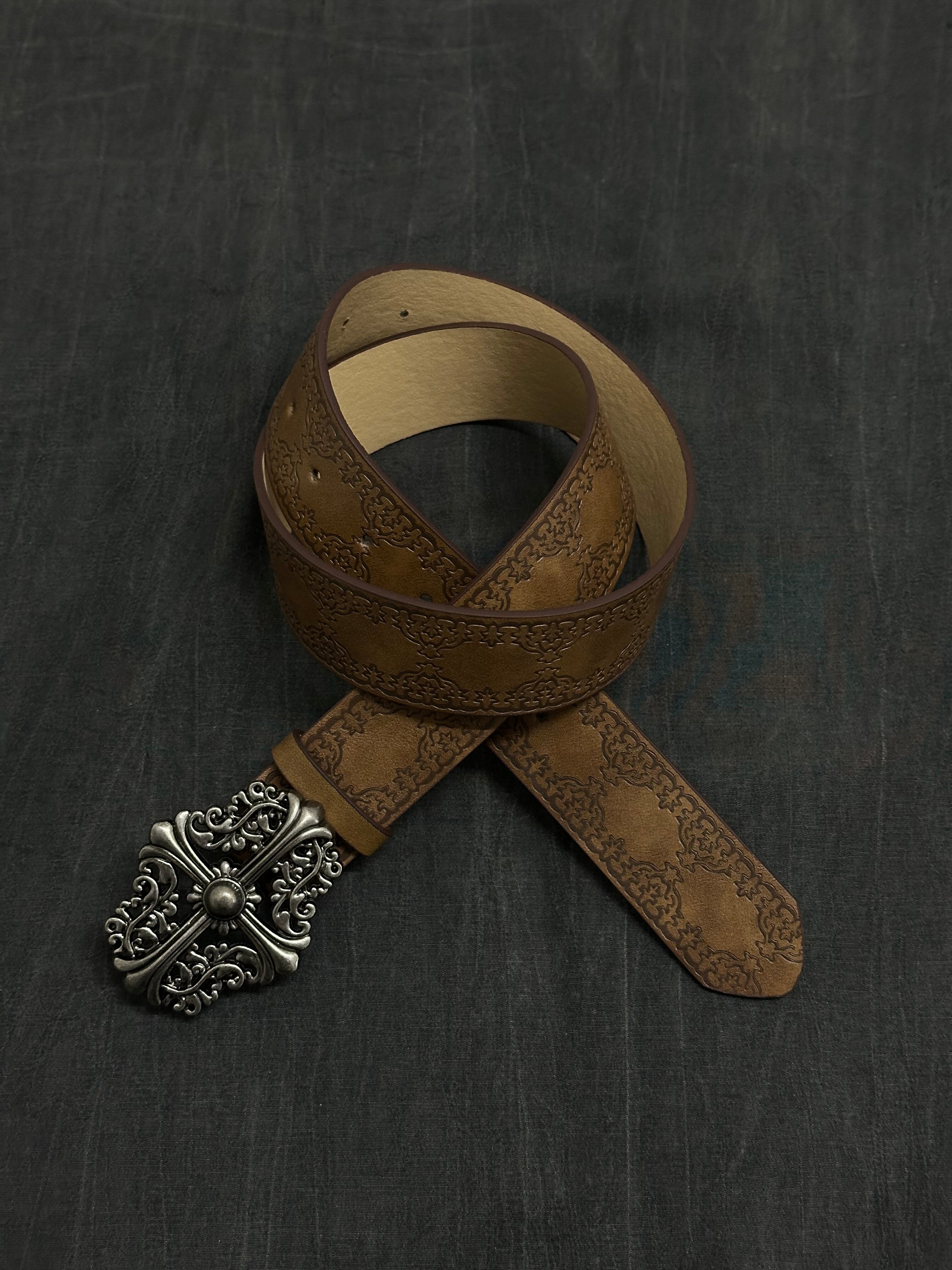 Niche style brown texture cross crow belt cleanfit accessory buckle belt casual maillard pants belt