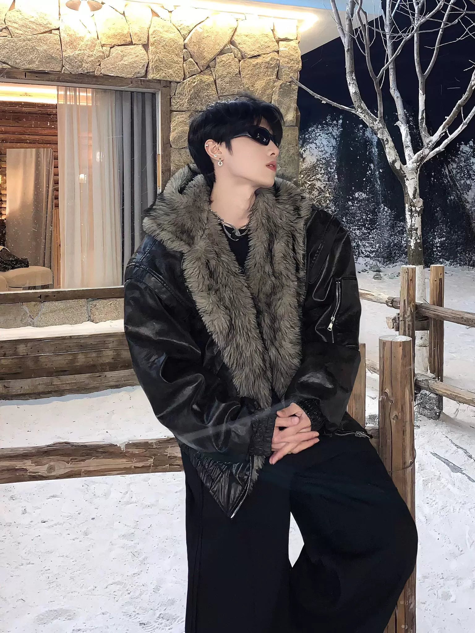 Niche design double-sided wear cleanfit seat mountain carving coat men's winter fur mink coat