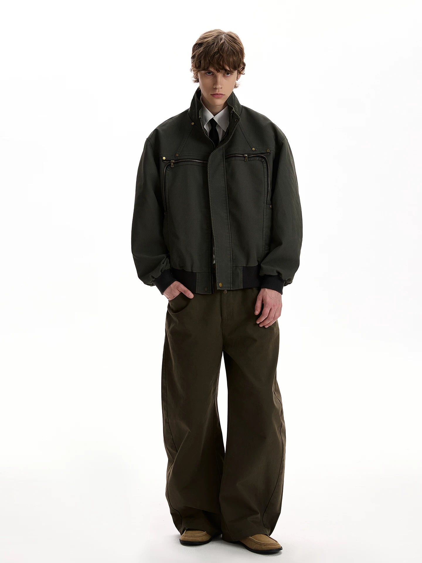 American retro zipper sense of design stand collar jacketcleanfit distressed shortworkwearoutwear  SIN052