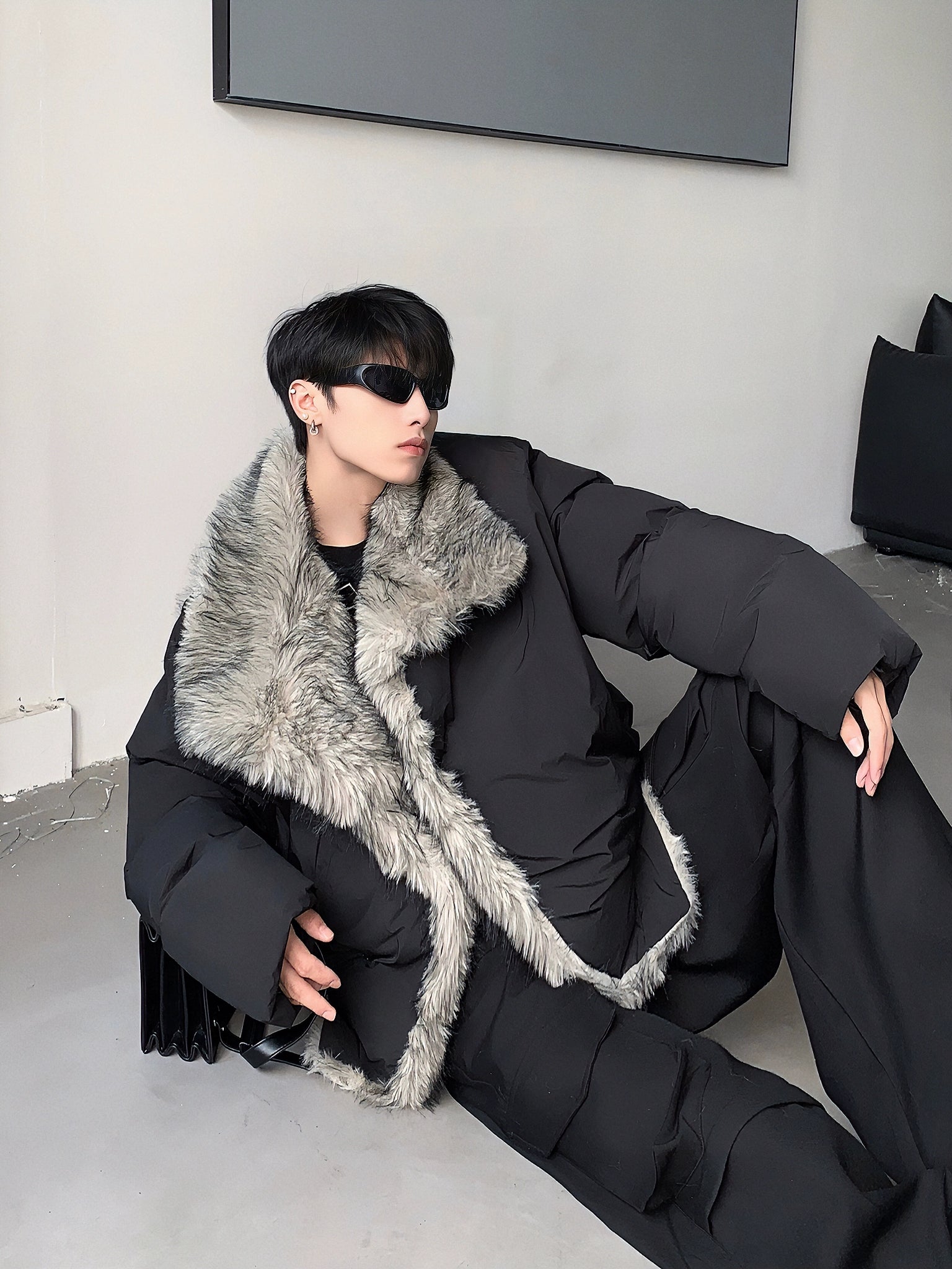 Extravagant feeling big fur collar imitation mink seat mountain carving jacket men's winter thickened cleanfit cotton clothes tide
