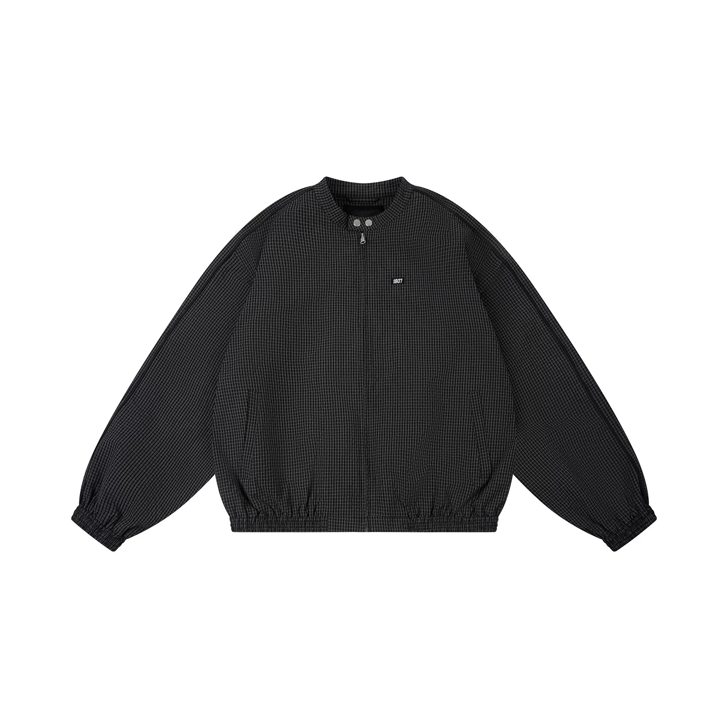 Plaid motorcycle stand collar coach jacket embroidered outerwear  SIN0882